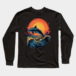 Dolphin and Vintage Sunrise Long Sleeve T-Shirt